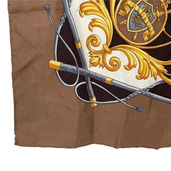 Vintage Silky Square Scarf Ornate Regency 34 Inch Gold Tones Classic Chic Crown - Picture 3 of 7